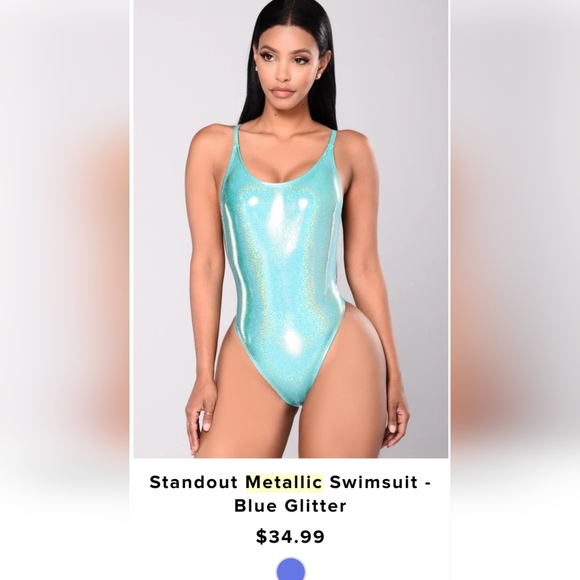 Fashion Nova Shimmering Aqua One Piece Swimsuit - Picture 1 of 7